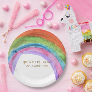 Authentic Kid's Rainbow Watercolor Birthday  Paper Plate