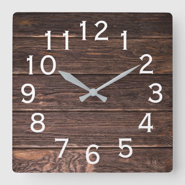 Authentic looking Dark wood Square Wall Clock (Front)