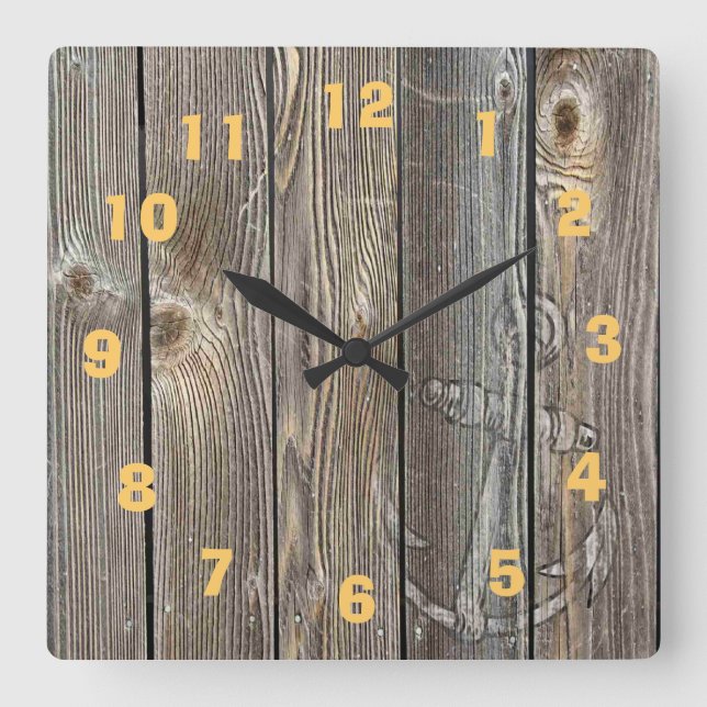 Authentic looking old wood With Anchor Square Wall Clock (Front)