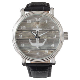 Authentic looking Wood Rustic Anchor nautical Watch