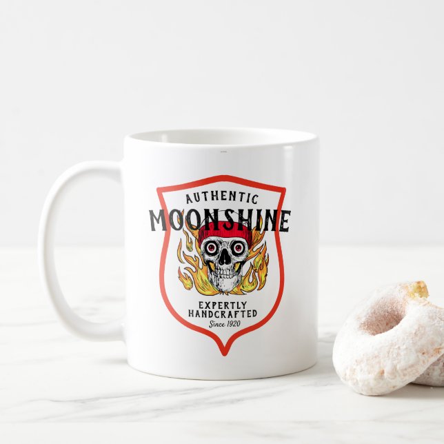 Authentic Moonshine Expertly Handcrafted Funny Guy Coffee Mug (With Donut)