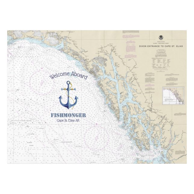 Authentic Nautical Chart Alaska Coast Tablecloth (Front (Horizontal))