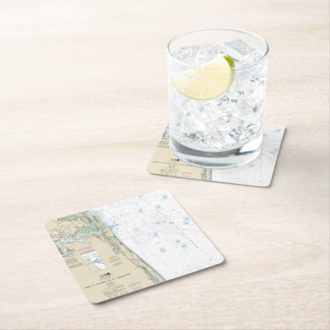 Authentic Nautical Chart Jacksonville Beach FL Square Paper Coaster (Insitu)