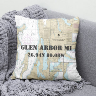 Authentic Nautical Chart Traverse City Michigan Throw Pillow
