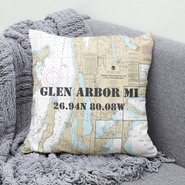 Authentic Nautical Chart Traverse City Michigan Throw Pillow (Creator Uploaded)