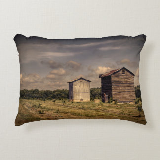 Authentic old time pair of tobacco barns. accent pillow