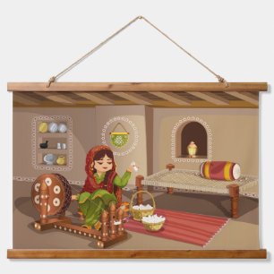 Authentic Rural Lifestyle Illustration Hanging Tapestry