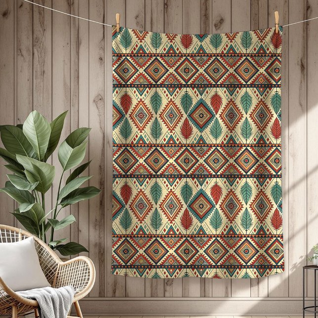 Authentic Tribal Bold Ethnic Patterns copper green Fleece Blanket (Authentic Tribal Bold Ethnic Patterns copper green Fleece Blanket)