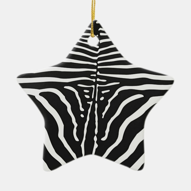 Authentic Zebra Skin Print - black white stripe Ceramic Ornament (Front)