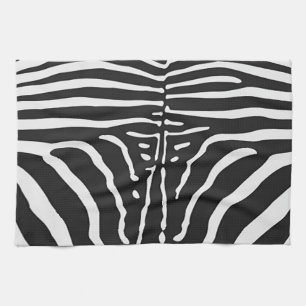 Authentic Zebra Skin Print - black white stripe Kitchen Towel