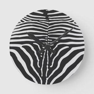 Authentic Zebra Skin Print - black white stripe Round Clock