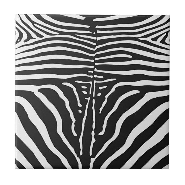 Authentic Zebra Skin Print - black white stripe Tile (Front)