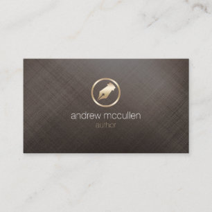 Author Gold Pen NIb Icon Brushed Metal Publishing Business Card
