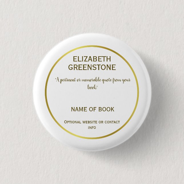 Author Promotional Book Quote 1 Inch Round Button (Front)