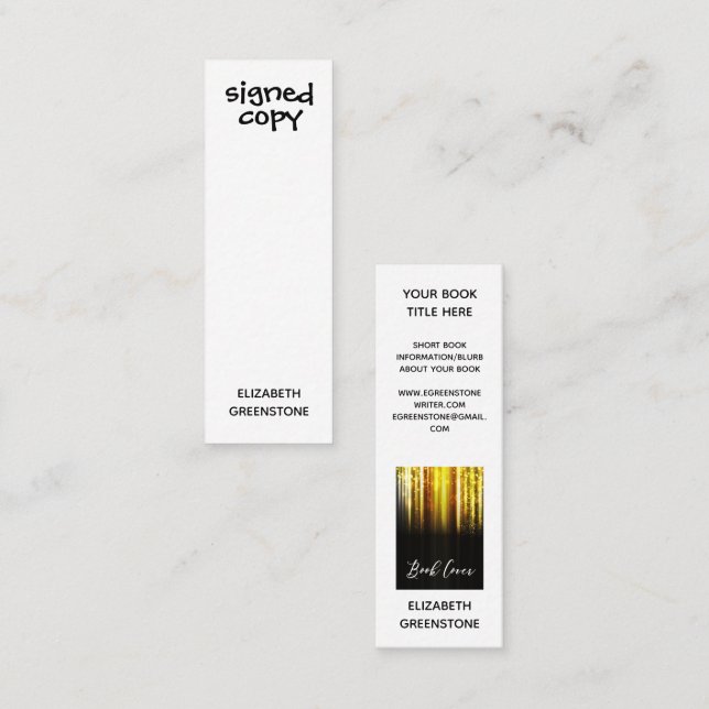 Author Promotional Signed Copy Mini Bookmark Card (Front/Back)