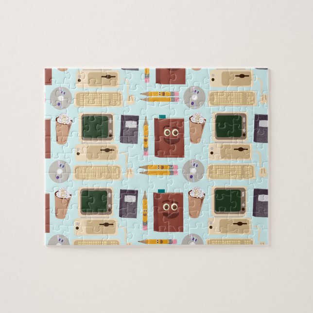 Author Retro Tools Cartoon Pattern Fun Jigsaw Puzzle (Horizontal)