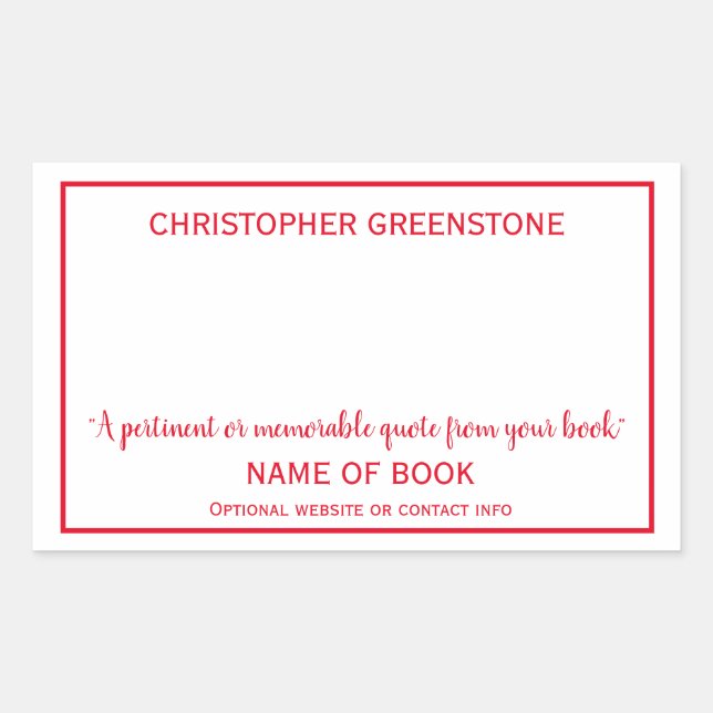 Author Signature Red Bookplate Sticker (Front)
