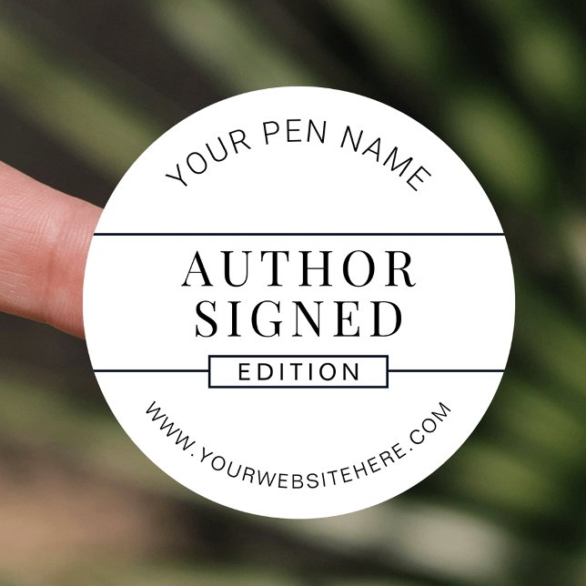 Author Signed Edition Minimal Book Signing Sticker (Simple fully customizable Signed By Author Stickers in Black & White)