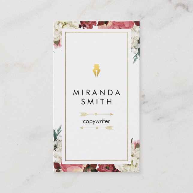 Author Writer Business Card - Chic Floral (Front)
