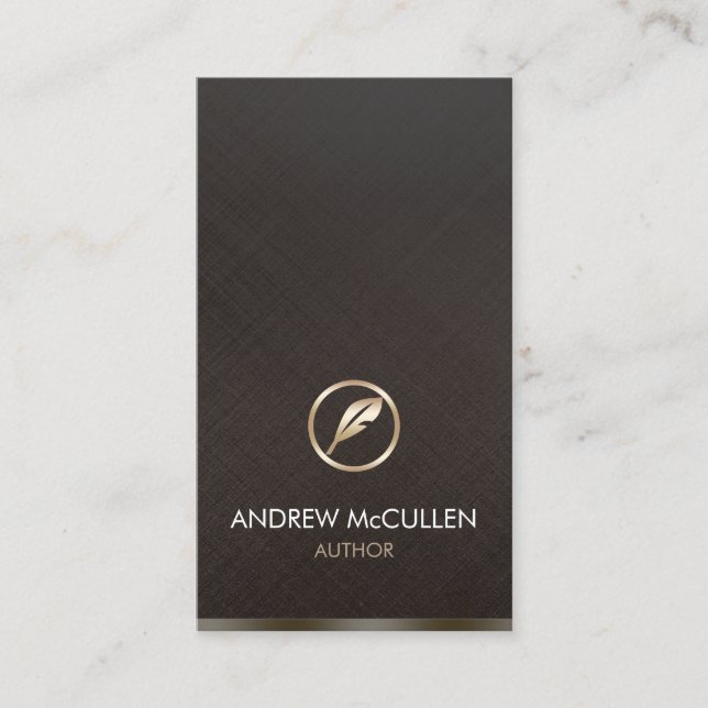 Author Writer Faux Gold Quill Icon Business Card (Front)
