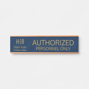 Authorized Personnel Monogram Logo Blue Squares Door Sign