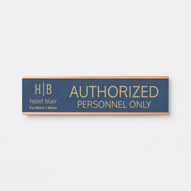 Authorized Personnel Monogram Logo Blue Squares  Door Sign (Front)