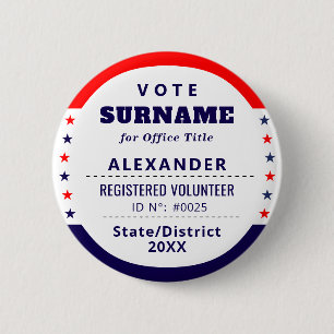 Authorized Volunteer 2026 Election Campaign ID 2 Inch Round Button