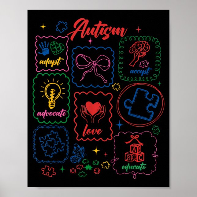 Autism Accept Adapt Advocate Love Educate Autism Poster (Front)