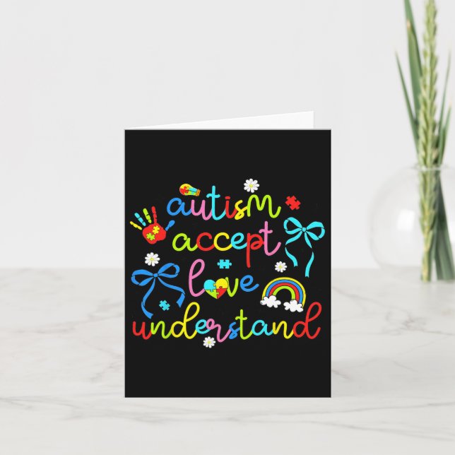 Autism Accept Love Understand Coquette Bow Retro  Card (Front)