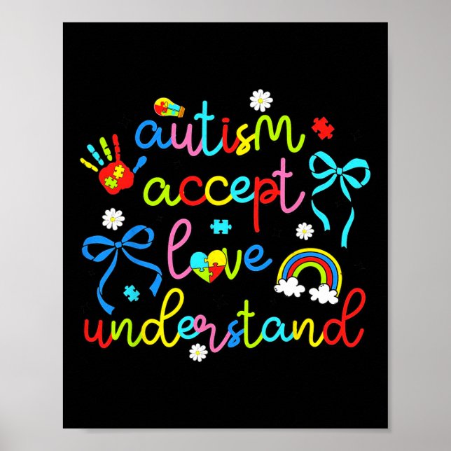 Autism Accept Love Understand Coquette Bow Retro  Poster (Front)