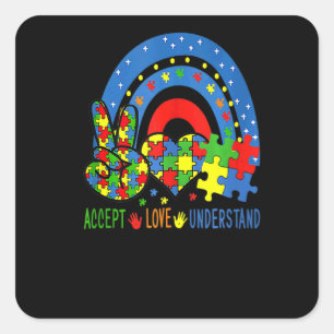 Autism Accept Love Understand Puzzle Pieces Tie Dy Square Sticker