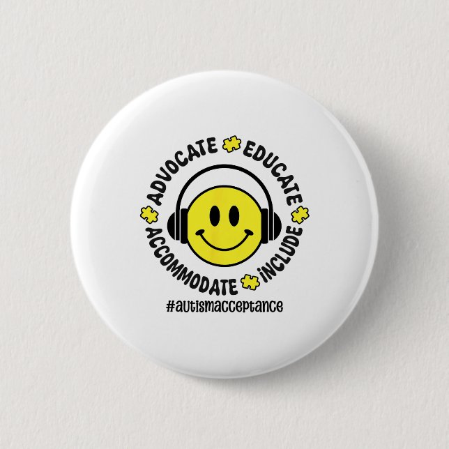 Autism Accept Understand Love Autism Awareness Tea 2 Inch Round Button (Front)