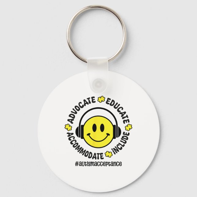 Autism Accept Understand Love Autism Awareness Tea Keychain (Front)