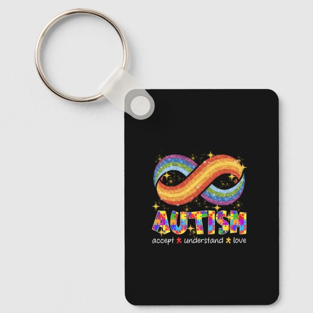 Autism Accept Understand Love Rainbow Infinity Sta Keychain (Front)