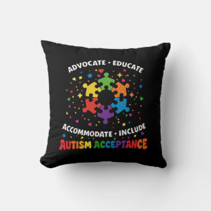 Autism Acceptance Advocate Educate Rainbow Puzzle Throw Pillow