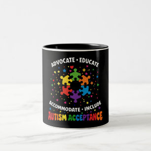 Autism Acceptance Advocate Educate Rainbow Puzzle  Two-Tone Coffee Mug