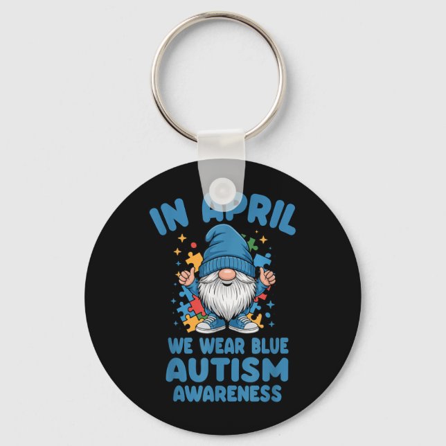 Autism Acceptance April Gnome Puzzle Piece Keychain (Front)