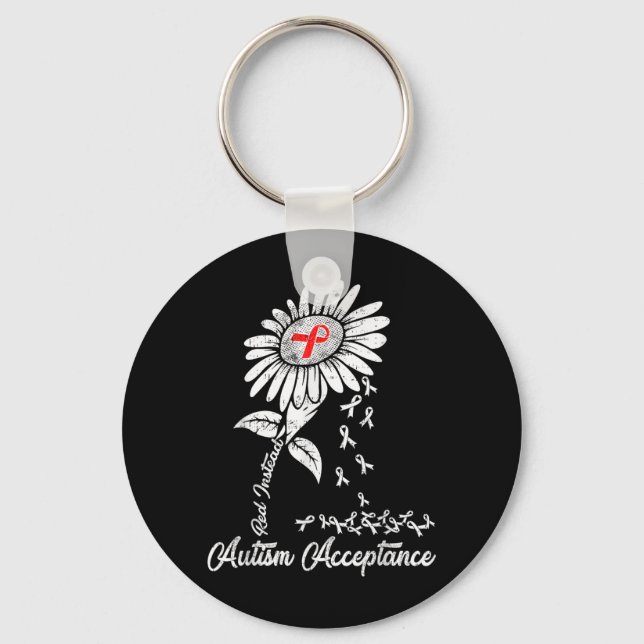 Autism Acceptance Awareness Red Instead Sunflower Keychain (Front)