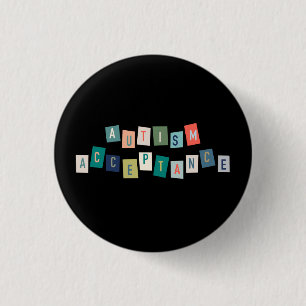 Autism Acceptance - Black Background 1 Inch Round Button