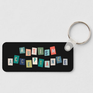 Autism Acceptance   Black Background Keychain