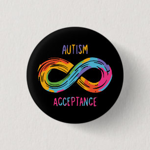 Autism Acceptance Colorful Rainbow Infinity Symbol 1 Inch Round Button