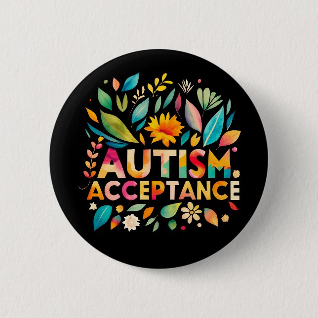 Autism Acceptance Colourful Flowers 2 Inch Round Button (Front)