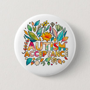 Autism Acceptance Colourful Flowers 2 Inch Round Button