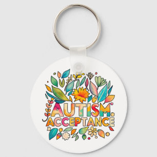 Autism Acceptance Colourful Flowers Keychain