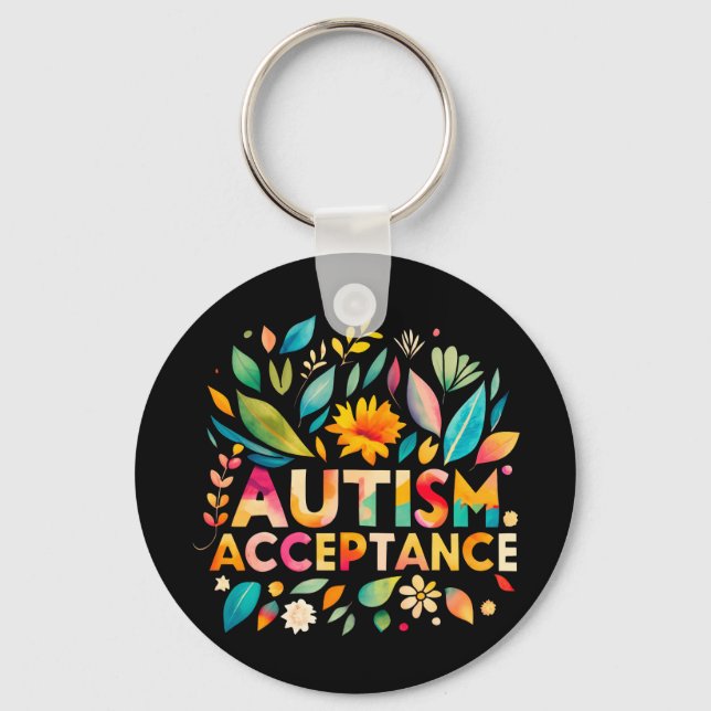 Autism Acceptance Colourful Flowers Keychain (Front)