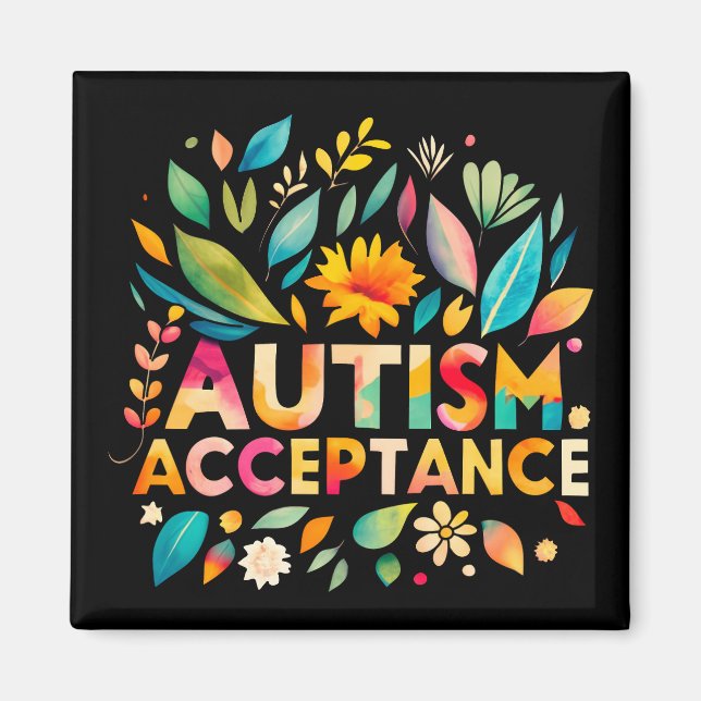 Autism Acceptance Colourful Flowers Magnet (Front)