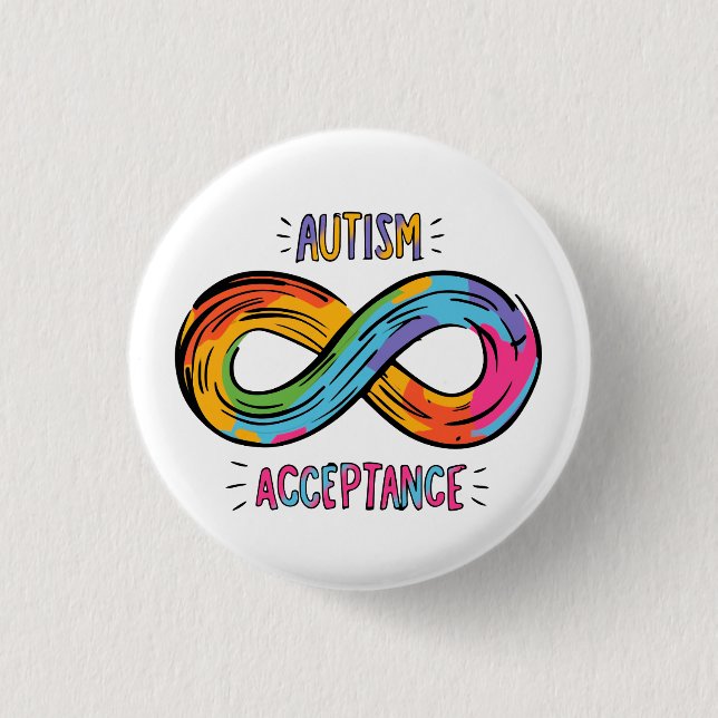 Autism Acceptance Colourful Rainbow Infinity Symbo 1 Inch Round Button (Front)