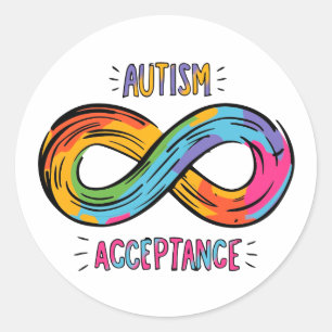 Autism Acceptance Colourful Rainbow Infinity Symbo Classic Round Sticker