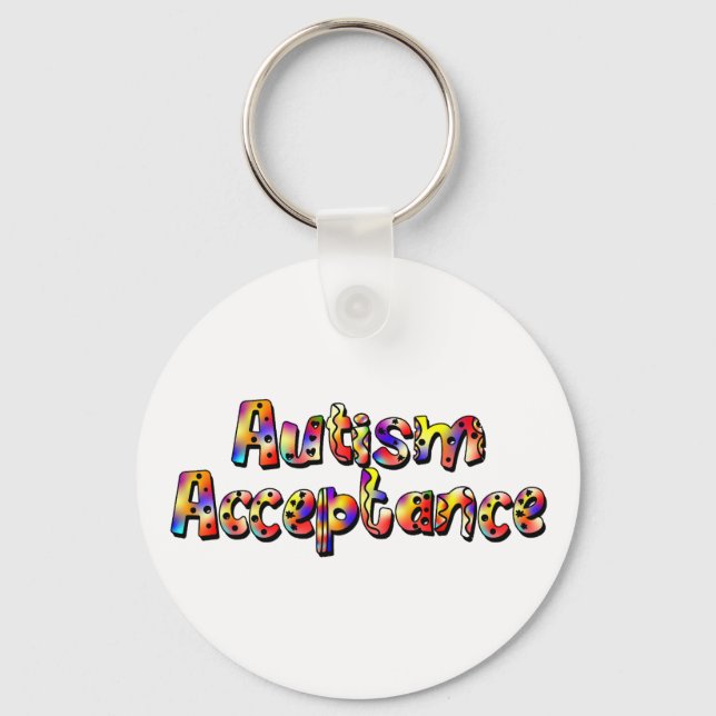 Autism Acceptance Colourful Rainbow Typography Tex Keychain (Front)