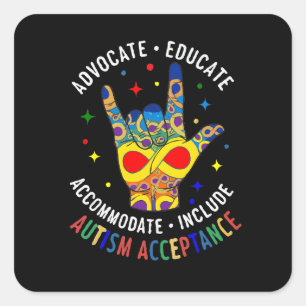 Autism Acceptance ILY Hand Sign – Neurodiversity Square Sticker